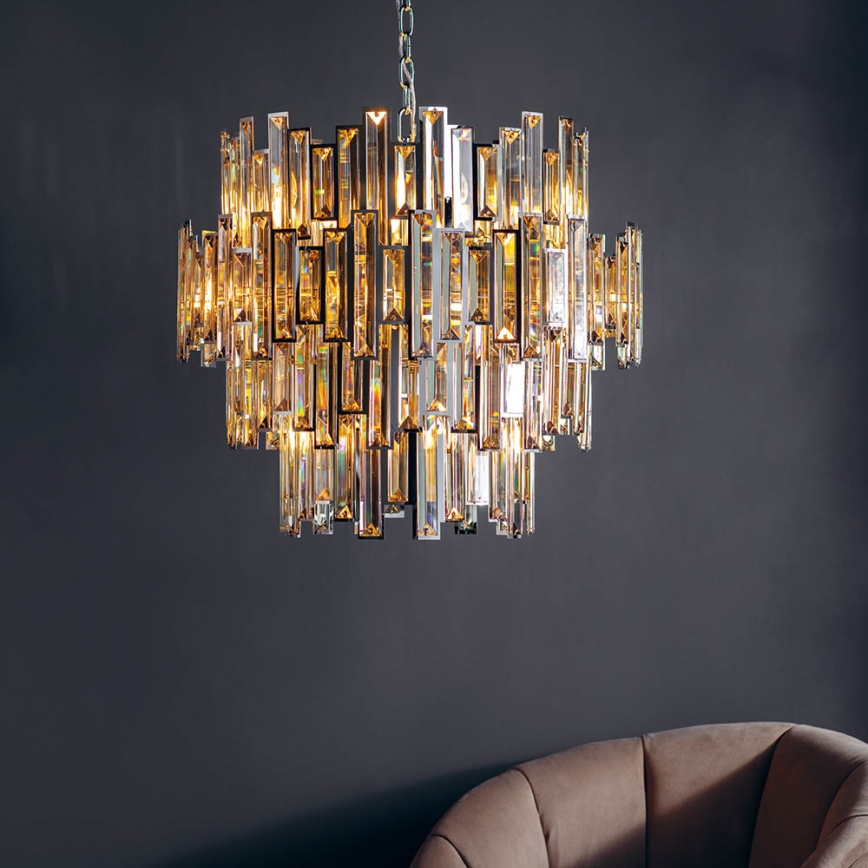 Endon 72746 - Lampadario a cristallo con catena VIVIANA 15xE14/40W/230V, fumé