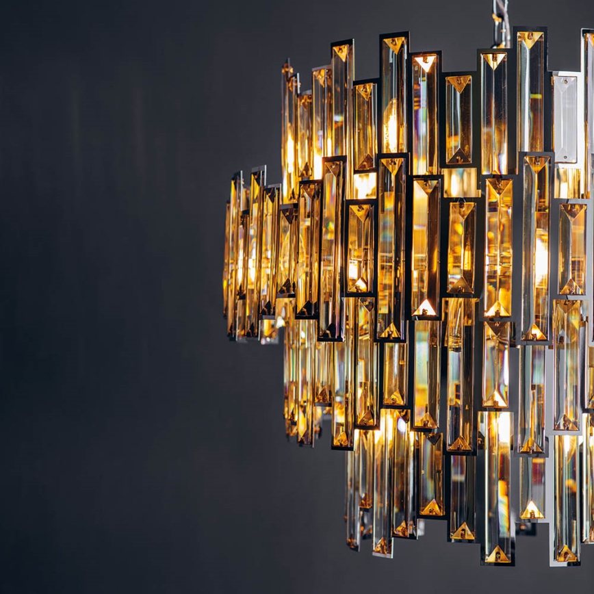 Endon 72746 - Lampadario a cristallo con catena VIVIANA 15xE14/40W/230V, fumé