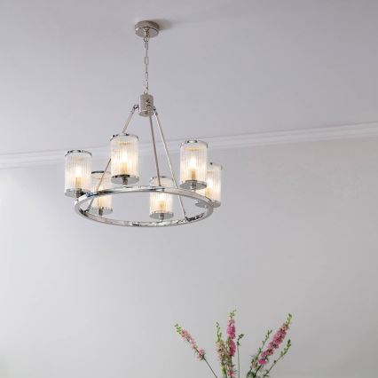 Endon 74128 - Lampadario a sospensione con catena EASTON 6xE14/6W/230V cromo lucido