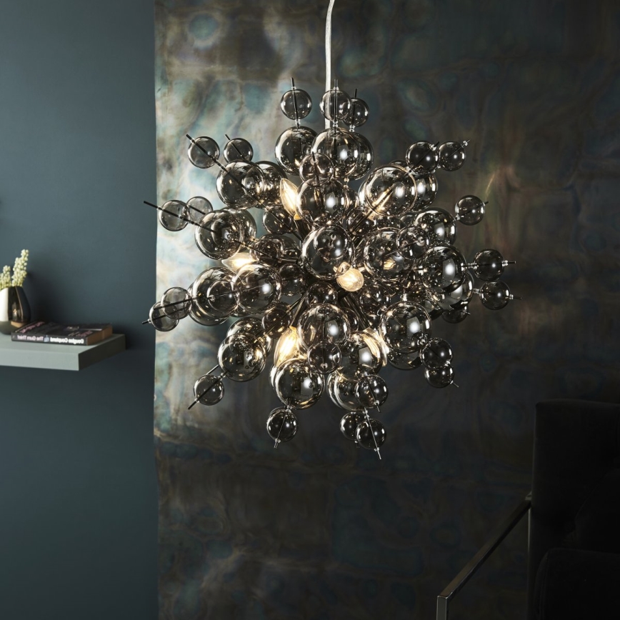 Endon 81583 - Lampadario a cavo JOULES 9xE14/7W/230V cromo lucido/fumé