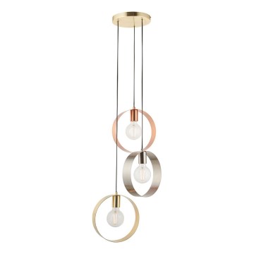 Endon 81922 - Lampadario a sospensione HOOP su cavo 3xE27/40W/230V dorato/ramato/cromo satinato