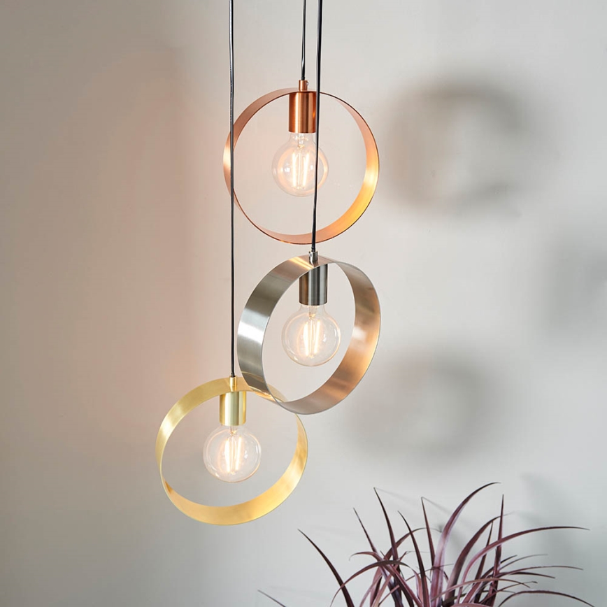 Endon 81922 - Lampadario a sospensione HOOP su cavo 3xE27/40W/230V dorato/ramato/cromo satinato