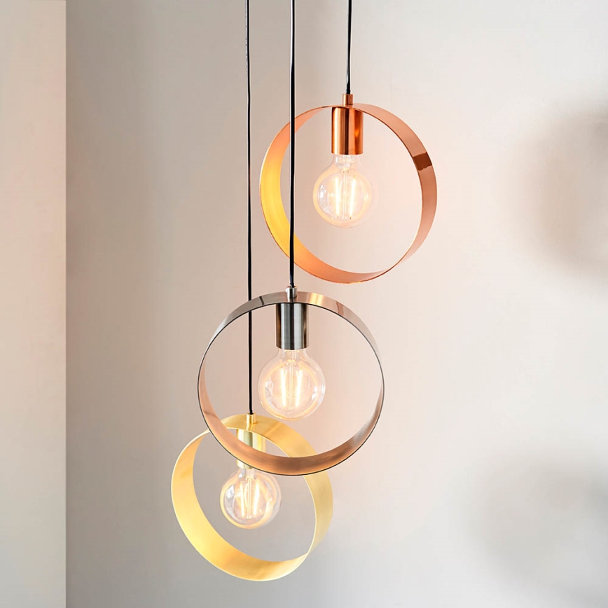 Endon 81922 - Lampadario a sospensione HOOP su cavo 3xE27/40W/230V dorato/ramato/cromo satinato