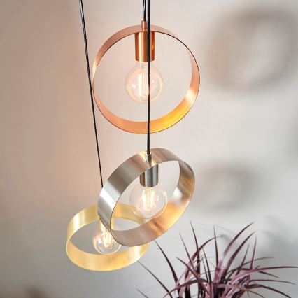 Endon 81922 - Lampadario a sospensione HOOP su cavo 3xE27/40W/230V dorato/ramato/cromo satinato