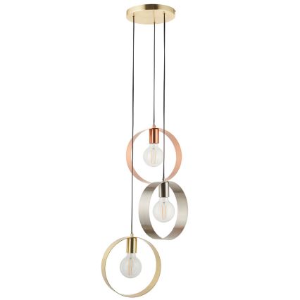Endon 81922 - Lampadario a sospensione HOOP su cavo 3xE27/40W/230V dorato/ramato/cromo satinato