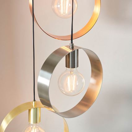Endon 81922 - Lampadario a sospensione HOOP su cavo 3xE27/40W/230V dorato/ramato/cromo satinato