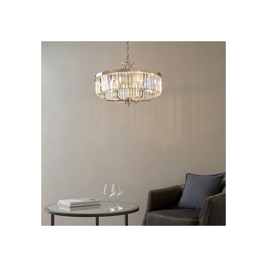 Endon 90263 - Lampadario a sospensione con catena CHESTERFIELD 6xE14/6W/230V Ø 55 cm cromo lucido