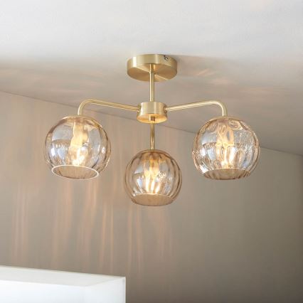 Endon 91968 - Lampadario a plafone DIMPLE 3xE14/25W/230V dorato/beige fumé