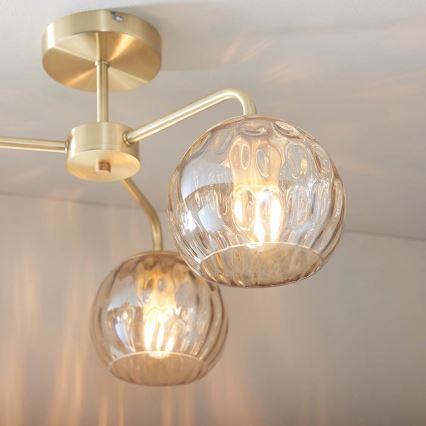 Endon 91968 - Lampadario a plafone DIMPLE 3xE14/25W/230V dorato/beige fumé