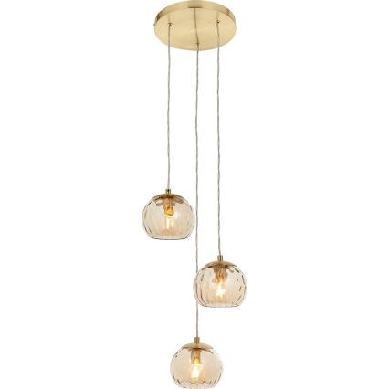 Endon 91971 - Lampadario a cavo DIMPLE 3xE14/25W/230V dorato/beige fumé