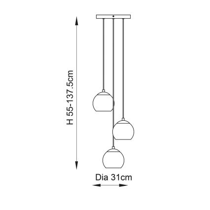Endon 91971 - Lampadario a cavo DIMPLE 3xE14/25W/230V dorato/beige fumé