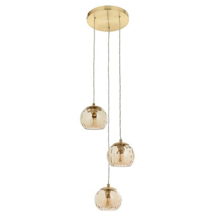 Endon 91971 - Lampadario a cavo DIMPLE 3xE14/7W/230V dorato/beige fumé