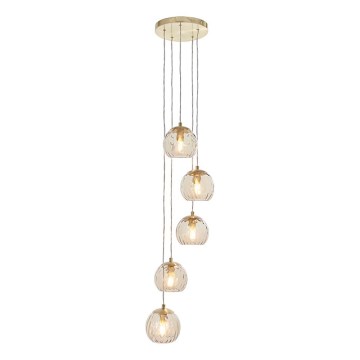 Endon 91972 - Lampadario a cavo DIMPLE 5xE14/7W/230V oro/beige fumé
