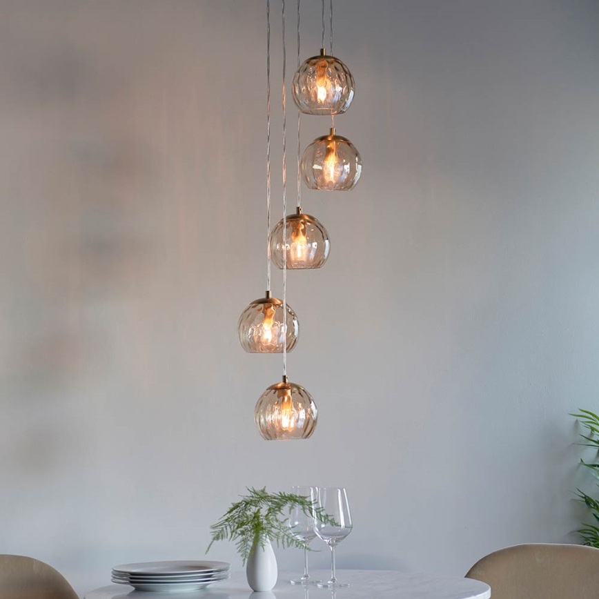 Endon 91972 - Lampadario a cavo DIMPLE 5xE14/7W/230V oro/beige fumé