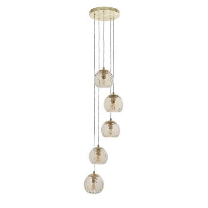 Endon 91972 - Lampadario a cavo DIMPLE 5xE14/7W/230V oro/beige fumé