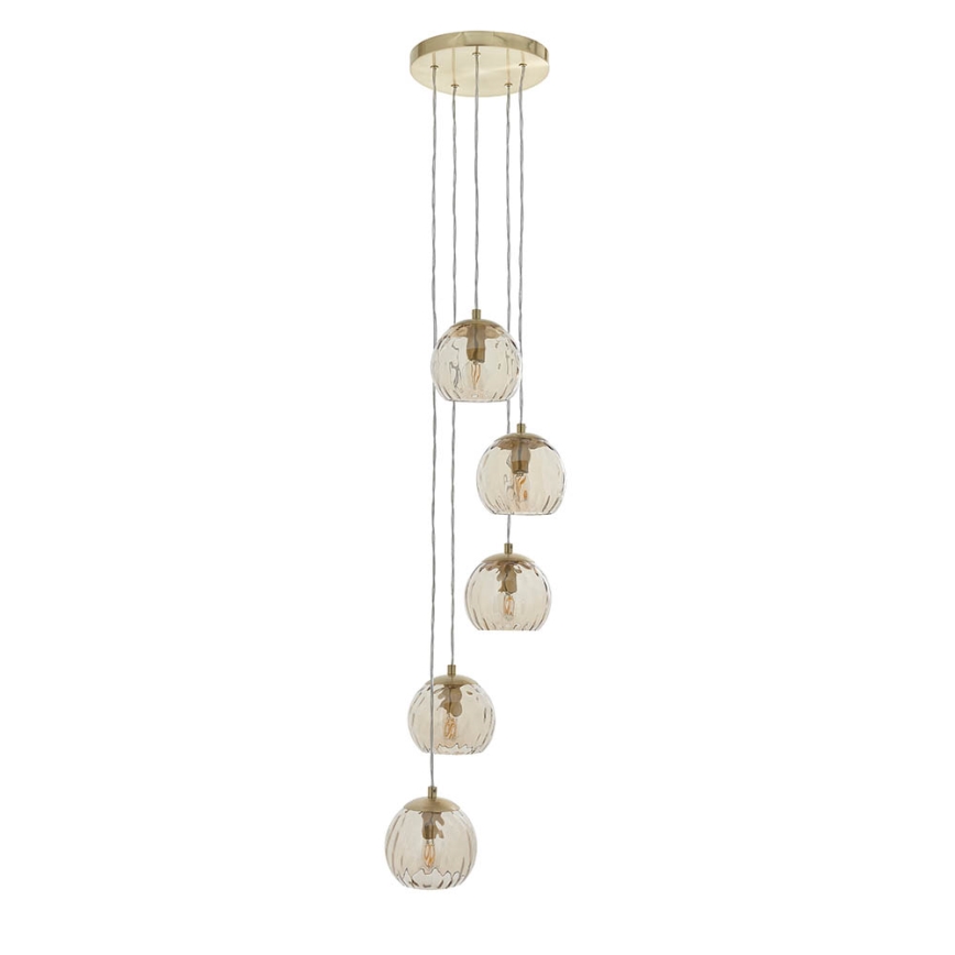 Endon 91972 - Lampadario a cavo DIMPLE 5xE14/7W/230V oro/beige fumé