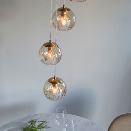 Endon 91972 - Lampadario a cavo DIMPLE 5xE14/7W/230V oro/beige fumé