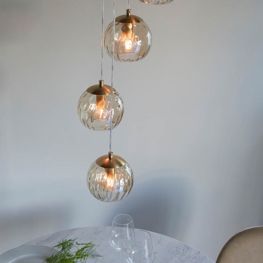 Endon 91972 - Lampadario a cavo DIMPLE 5xE14/7W/230V oro/beige fumé