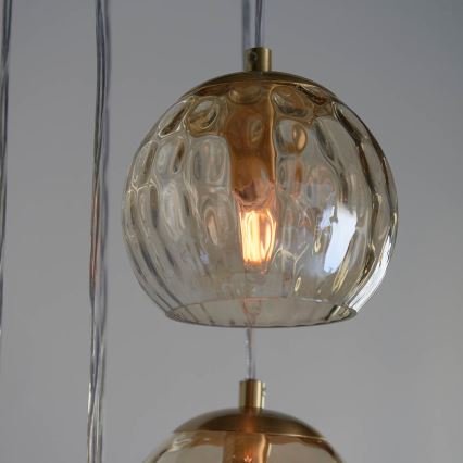 Endon 91972 - Lampadario a cavo DIMPLE 5xE14/7W/230V oro/beige fumé