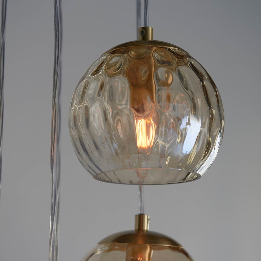 Endon 91972 - Lampadario a cavo DIMPLE 5xE14/7W/230V oro/beige fumé