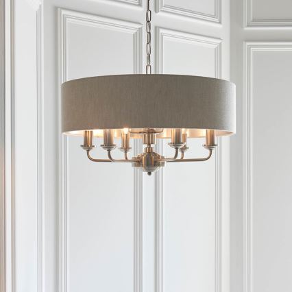 Endon 94357 - Lampadario a catena HIGHCLERE 6xE14/40W/230V Ø 55 cm beige/cromo opaco
