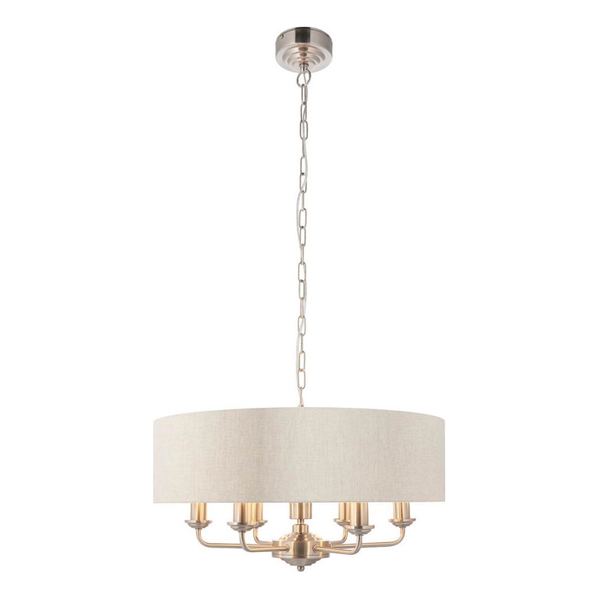 Endon 94357 - Lampadario a catena HIGHCLERE 6xE14/40W/230V Ø 55 cm beige/cromo opaco