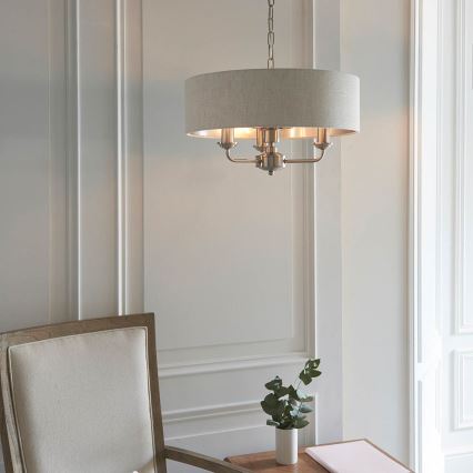Endon 94361 - Lampadario a sospensione con catena HIGHCLERE 3xE14/40W/230V beige/cromo opaco