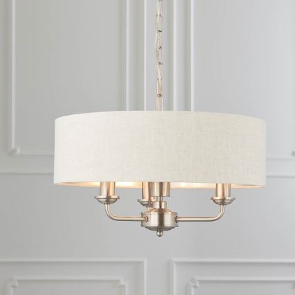 Endon 94361 - Lampadario a sospensione con catena HIGHCLERE 3xE14/40W/230V beige/cromo opaco