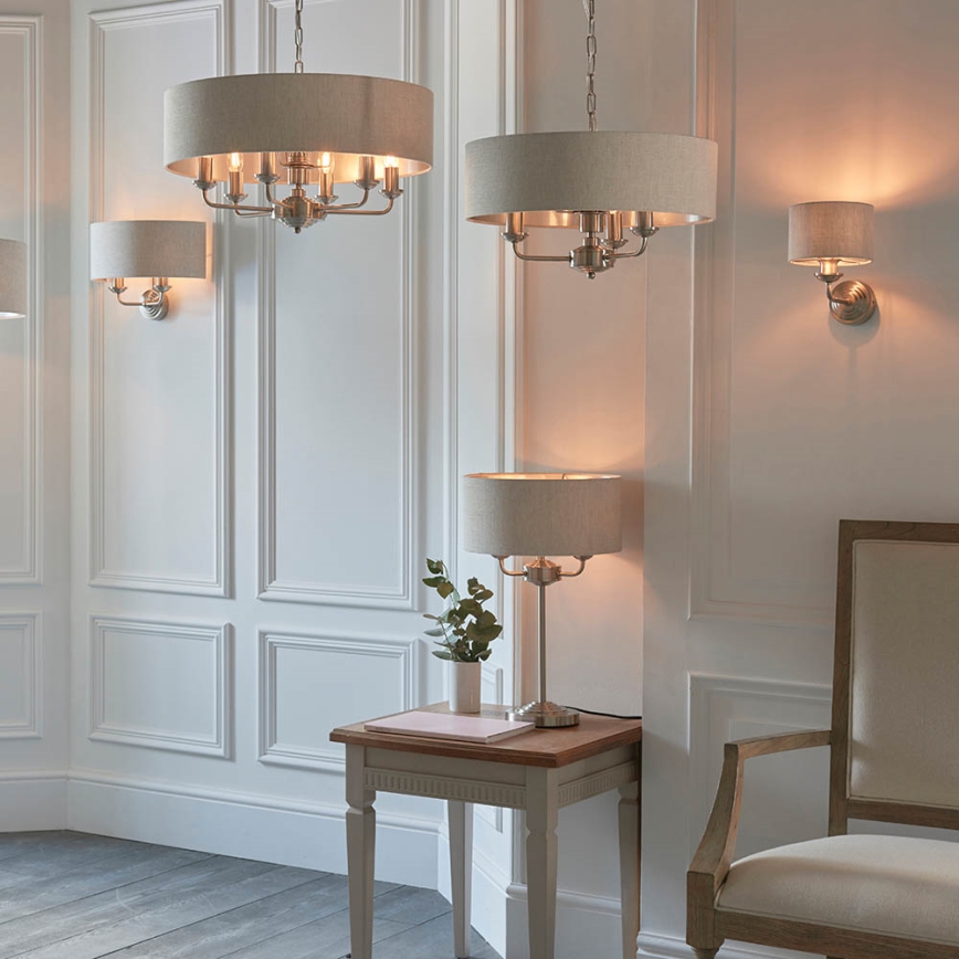 Endon 94361 - Lampadario a sospensione con catena HIGHCLERE 3xE14/40W/230V beige/cromo opaco