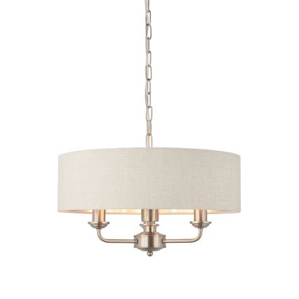 Endon 94361 - Lampadario a sospensione con catena HIGHCLERE 3xE14/40W/230V beige/cromo opaco