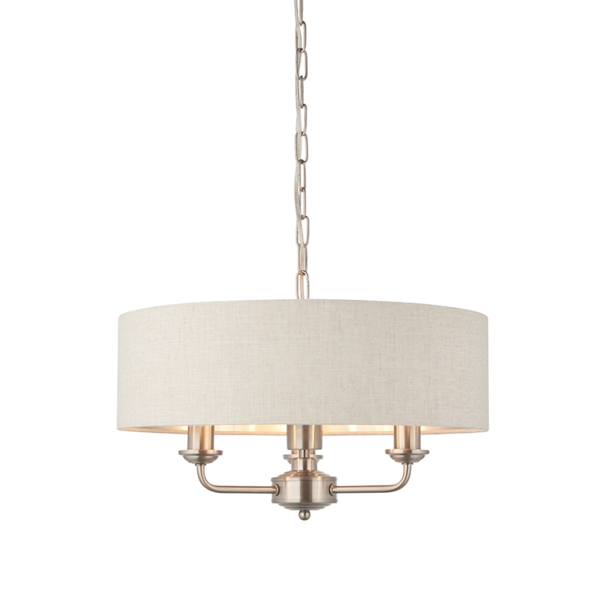 Endon 94361 - Lampadario a sospensione con catena HIGHCLERE 3xE14/40W/230V beige/cromo opaco