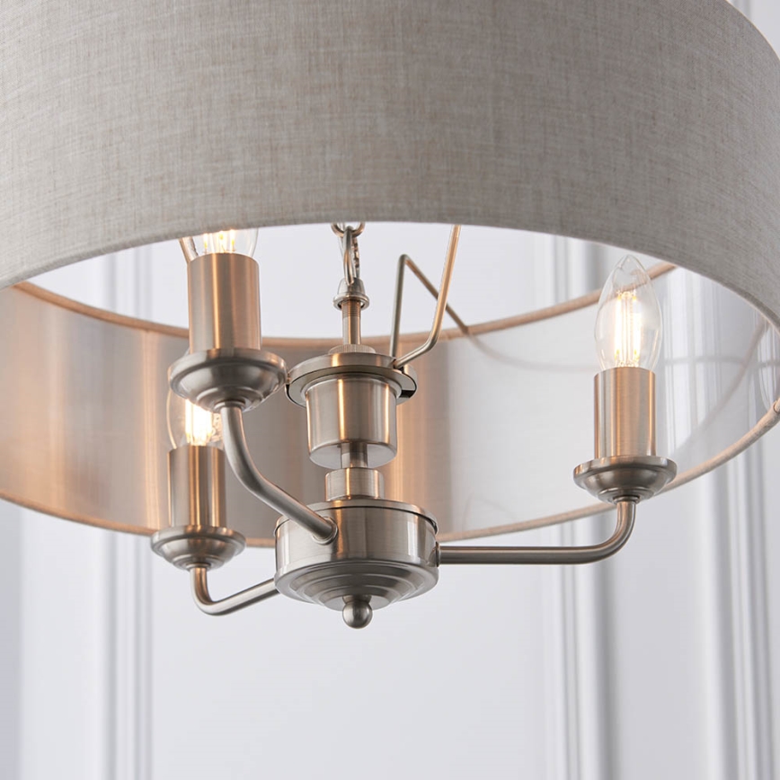 Endon 94361 - Lampadario a sospensione con catena HIGHCLERE 3xE14/40W/230V beige/cromo opaco