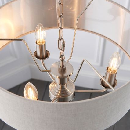 Endon 94361 - Lampadario a sospensione con catena HIGHCLERE 3xE14/40W/230V beige/cromo opaco