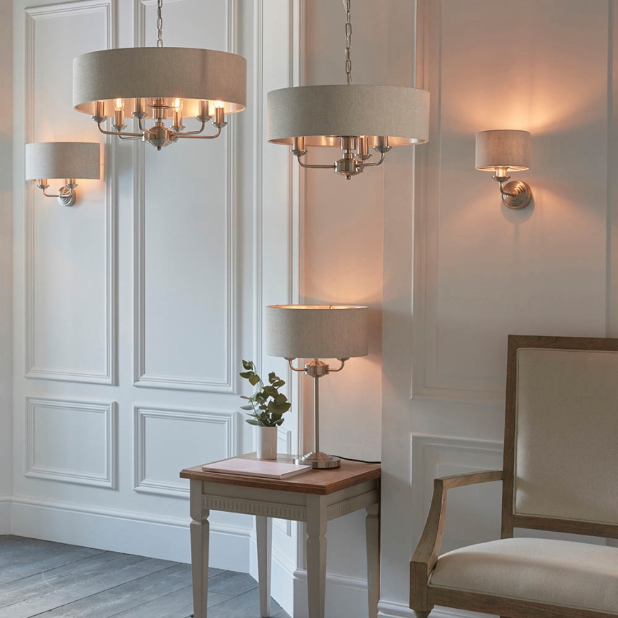 Endon 94369 - Lampada da tavolo HIGHCLERE 3xE14/18W/230V beige/cromo opaco