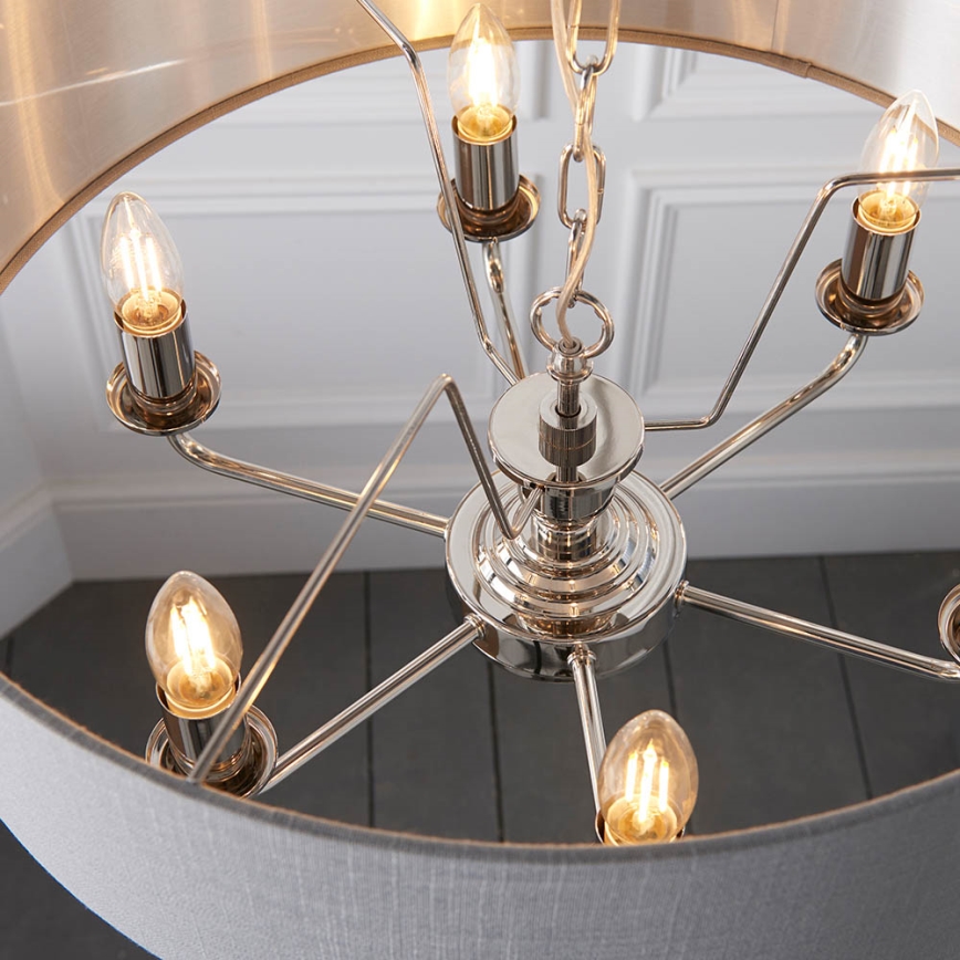Endon 94373 - Lampadario a sospensione con catena HIGHCLERE 6xE14/40W/230V grigio/cromo lucido
