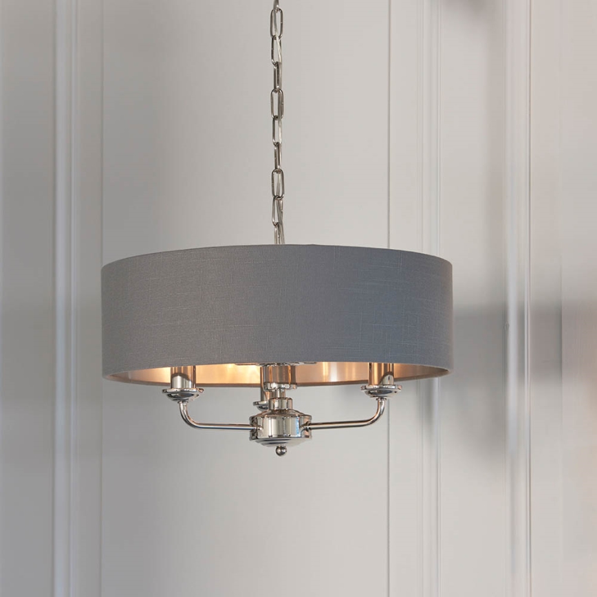 Endon 94377 - Lampadario a sospensione con catena HIGHCLERE 3xE14/40W/230V grigio/cromo lucido