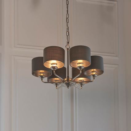 Endon 94381 - Lampadario a sospensione con catena HIGHCLERE 6xE14/28W/230V grigio/cromo lucido