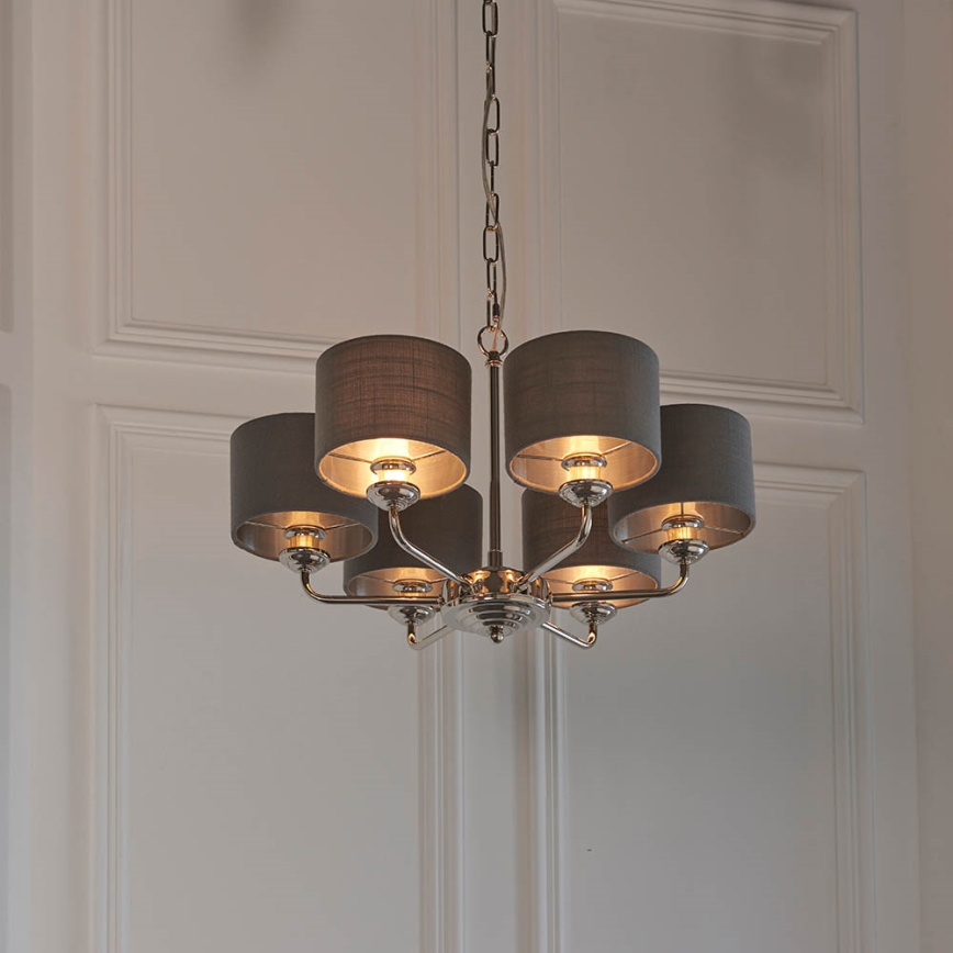 Endon 94381 - Lampadario a sospensione con catena HIGHCLERE 6xE14/28W/230V grigio/cromo lucido