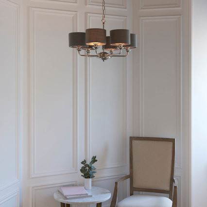 Endon 94381 - Lampadario a sospensione con catena HIGHCLERE 6xE14/28W/230V grigio/cromo lucido
