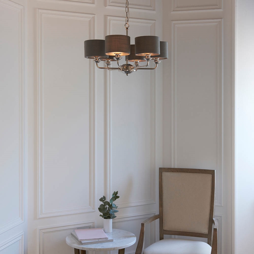Endon 94381 - Lampadario a sospensione con catena HIGHCLERE 6xE14/28W/230V grigio/cromo lucido