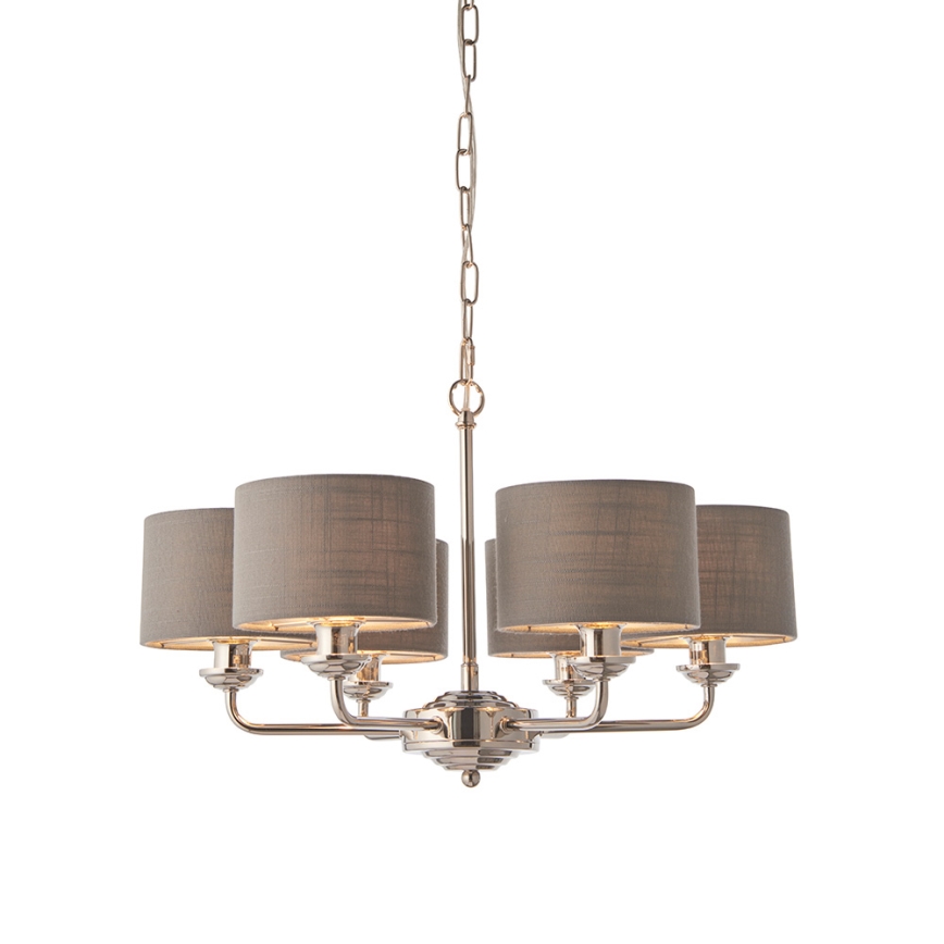 Endon 94381 - Lampadario a sospensione con catena HIGHCLERE 6xE14/28W/230V grigio/cromo lucido