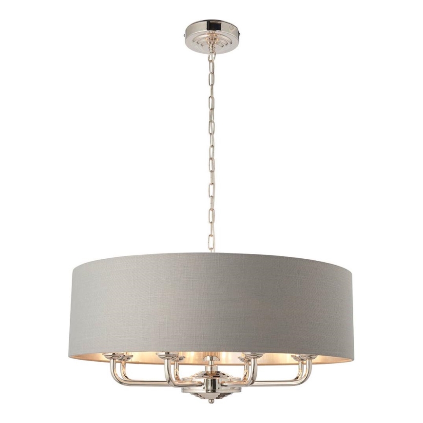 Endon 94415 - Lampadario a sospensione con catena HIGHCLERE 8xE14/40W/230V grigio/cromo lucido diametro 70 cm