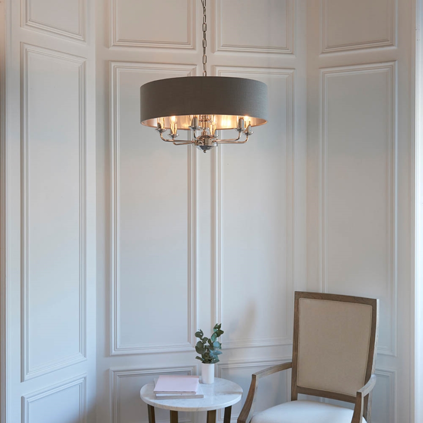 Endon 94415 - Lampadario a sospensione con catena HIGHCLERE 8xE14/40W/230V grigio/cromo lucido diametro 70 cm