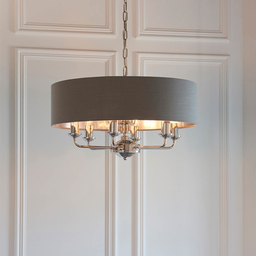 Endon 94415 - Lampadario a sospensione con catena HIGHCLERE 8xE14/40W/230V grigio/cromo lucido diametro 70 cm