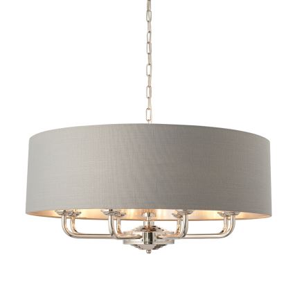 Endon 94415 - Lampadario a sospensione con catena HIGHCLERE 8xE14/40W/230V grigio/cromo lucido diametro 70 cm