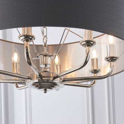 Endon 94415 - Lampadario a sospensione con catena HIGHCLERE 8xE14/40W/230V grigio/cromo lucido diametro 70 cm