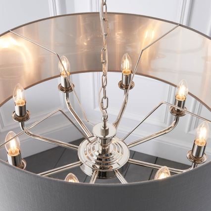 Endon 94415 - Lampadario a sospensione con catena HIGHCLERE 8xE14/40W/230V grigio/cromo lucido diametro 70 cm