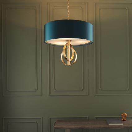 Endon 95220 - Lampadario a sospensione con catena 3xE27/10W/230V Ø 60 cm blu/ottone