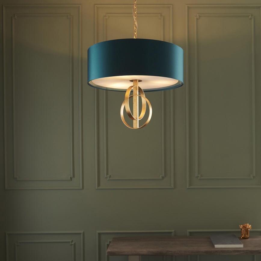 Endon 95220 - Lampadario a sospensione con catena 3xE27/10W/230V Ø 60 cm blu/ottone
