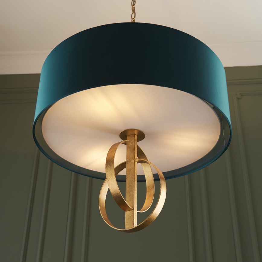 Endon 95220 - Lampadario a sospensione con catena 3xE27/10W/230V Ø 60 cm blu/ottone